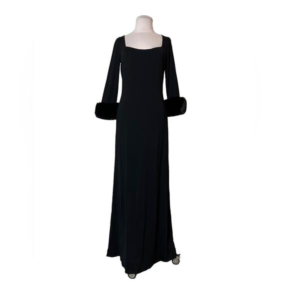 David Meister fox fur trim cuff black gown sz 8 - Picture 1 of 7